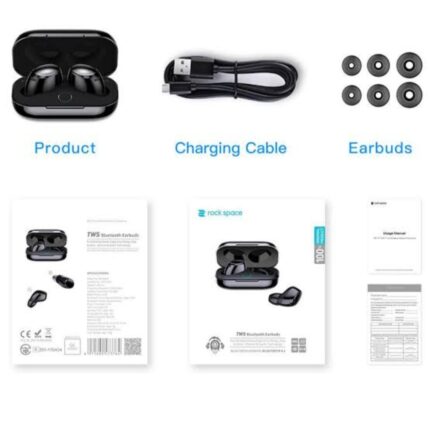 Rock Space Wireless Bluetooth 5.0 Earbuds Headset, TWS Mini Earphones in Ear Sport Earbuds Stereo Sound 3D HiFi with Built-in Microphone